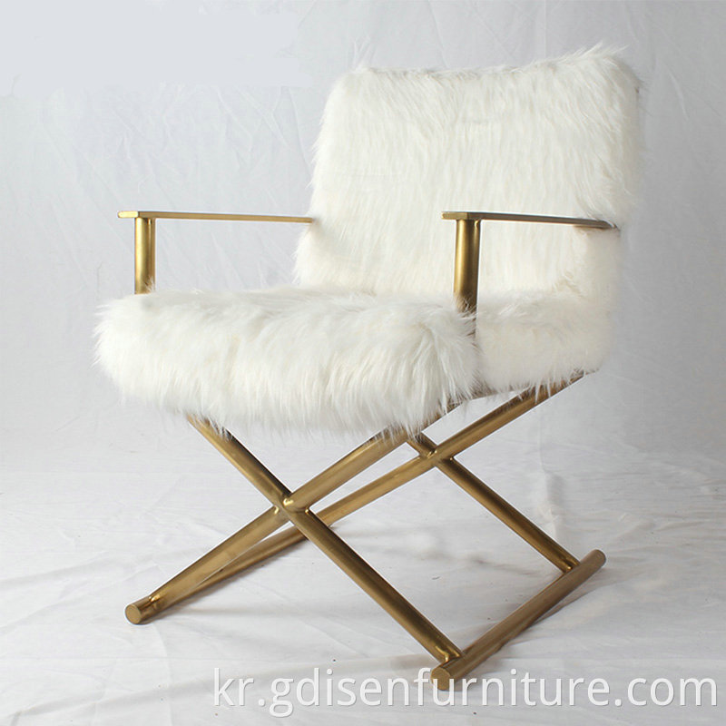 현대 고급 현대 황동 금속 스테인레스 스틸 덮개를 씌운 몽골 모피 의자